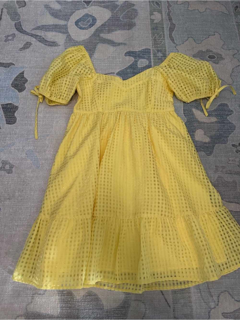 Entro Yellow Puff-Sleeve Eyelet Dress